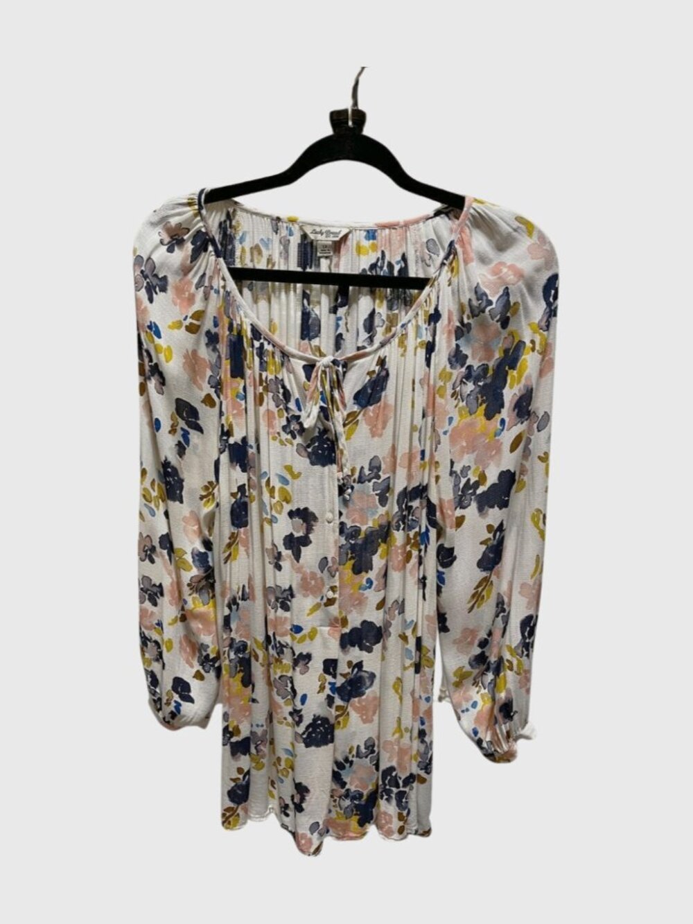 Lucky Brand Boho Floral Peasant Blouse Tunic 1X Watercolor Print Flowy